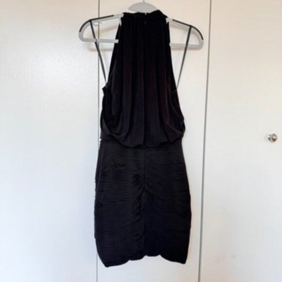 BCBGMaxAzria Black Plunge neckline Ruched Skirt Cocktail Dress - Picture 3 of 4